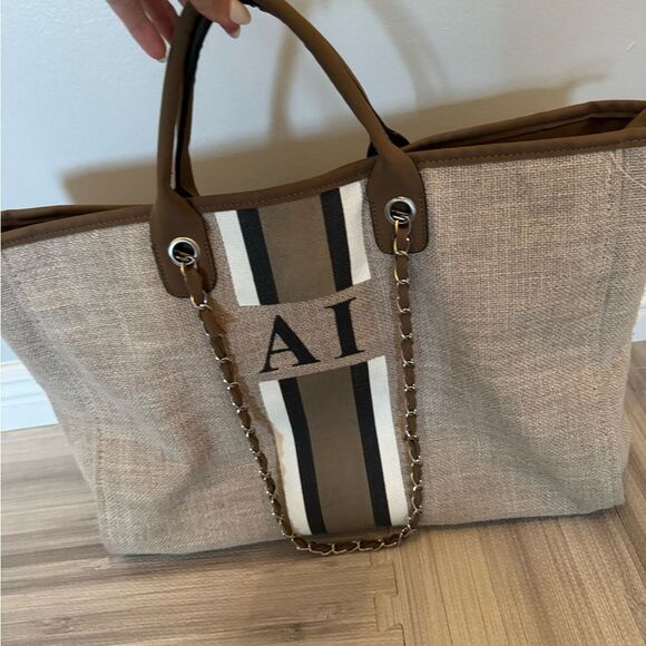Lily & Bean Canvas Jumbo Tote Bag In Beige Personalised With Initials AI - Picture 1 of 7